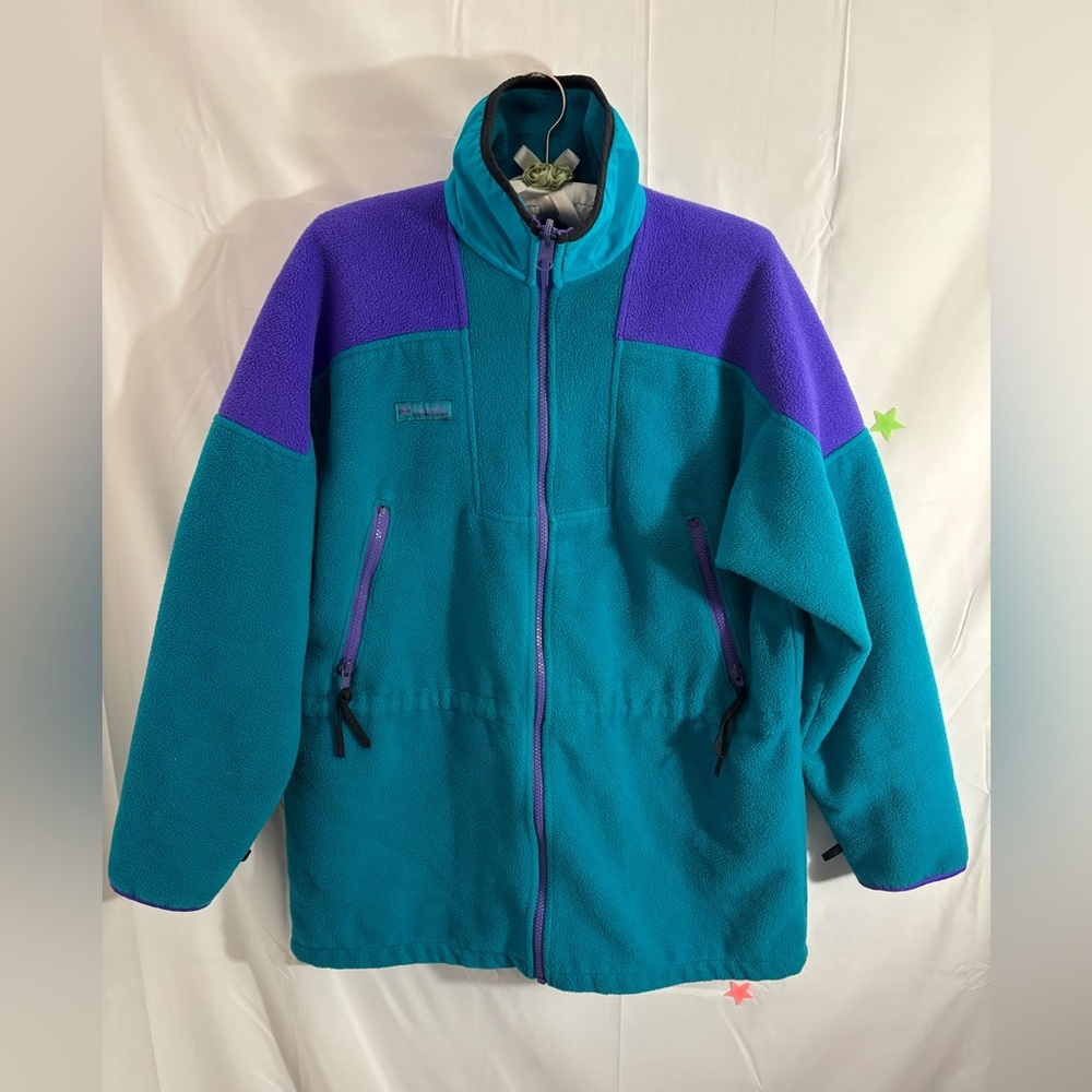 90’s Vintage Columbia Turquoise and Violet Columbia Fleece Jacket Size M‎